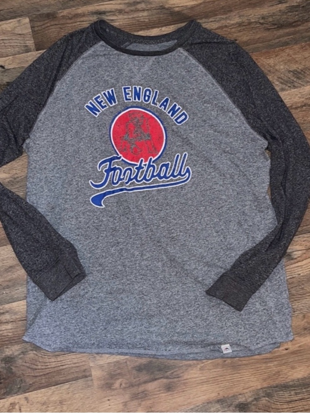 New England Football Raglan Long Sleeve Tee - Gray & Charcoal NFL Patriots